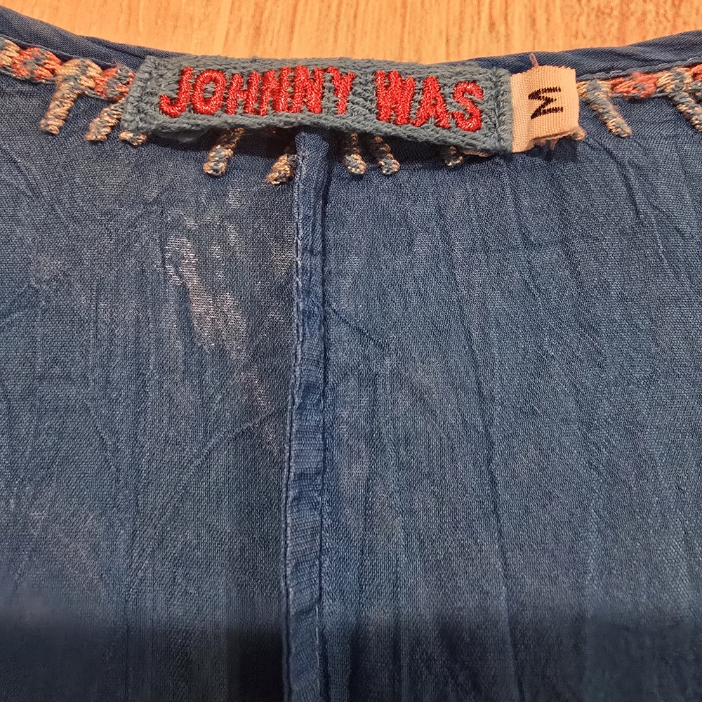 Johnny Was Vanessa Georgette Embroidered Flowy Tunic Top Blue Women's Sz Medium. - Picture 8 of 12